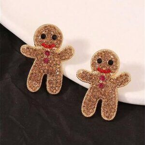 Gingerbread Man Rhinestone Ear Stud Earrings